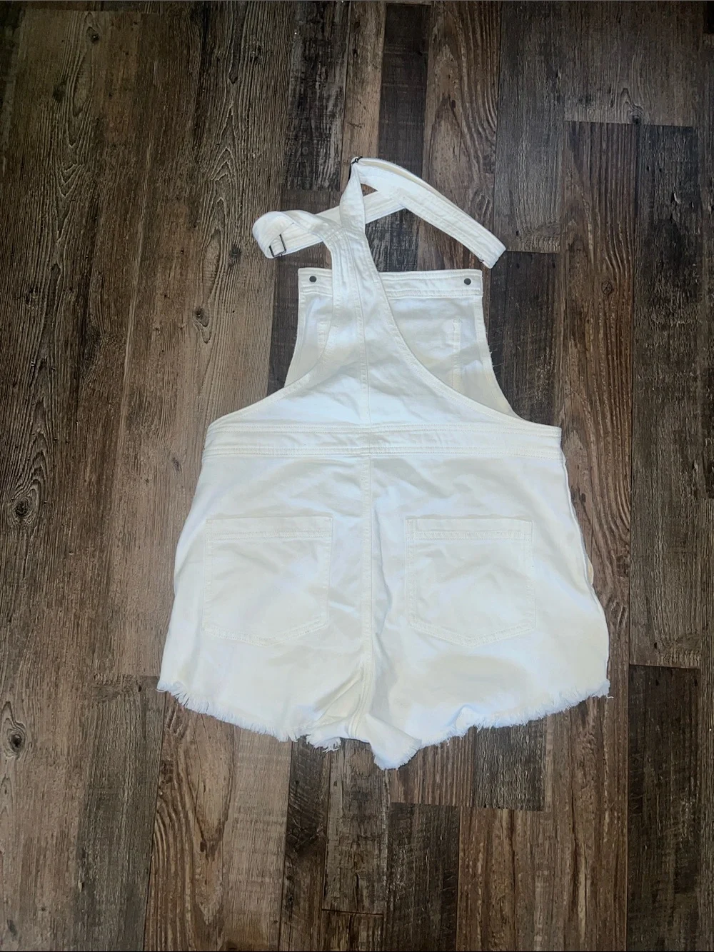 aerie White Denim Short Overalls